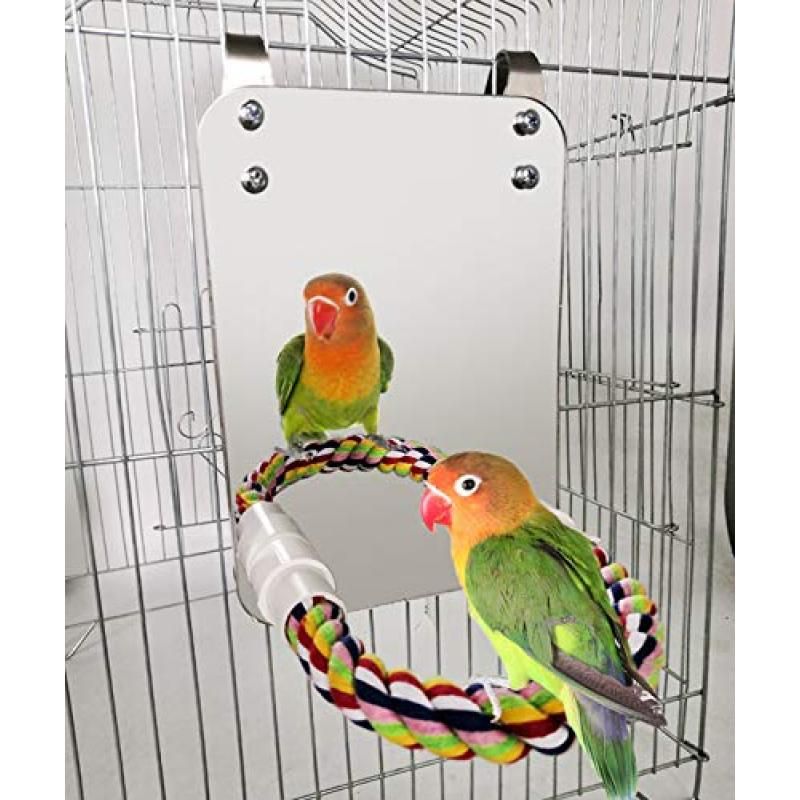 7-Inch Bird Mirror with Rope Perch