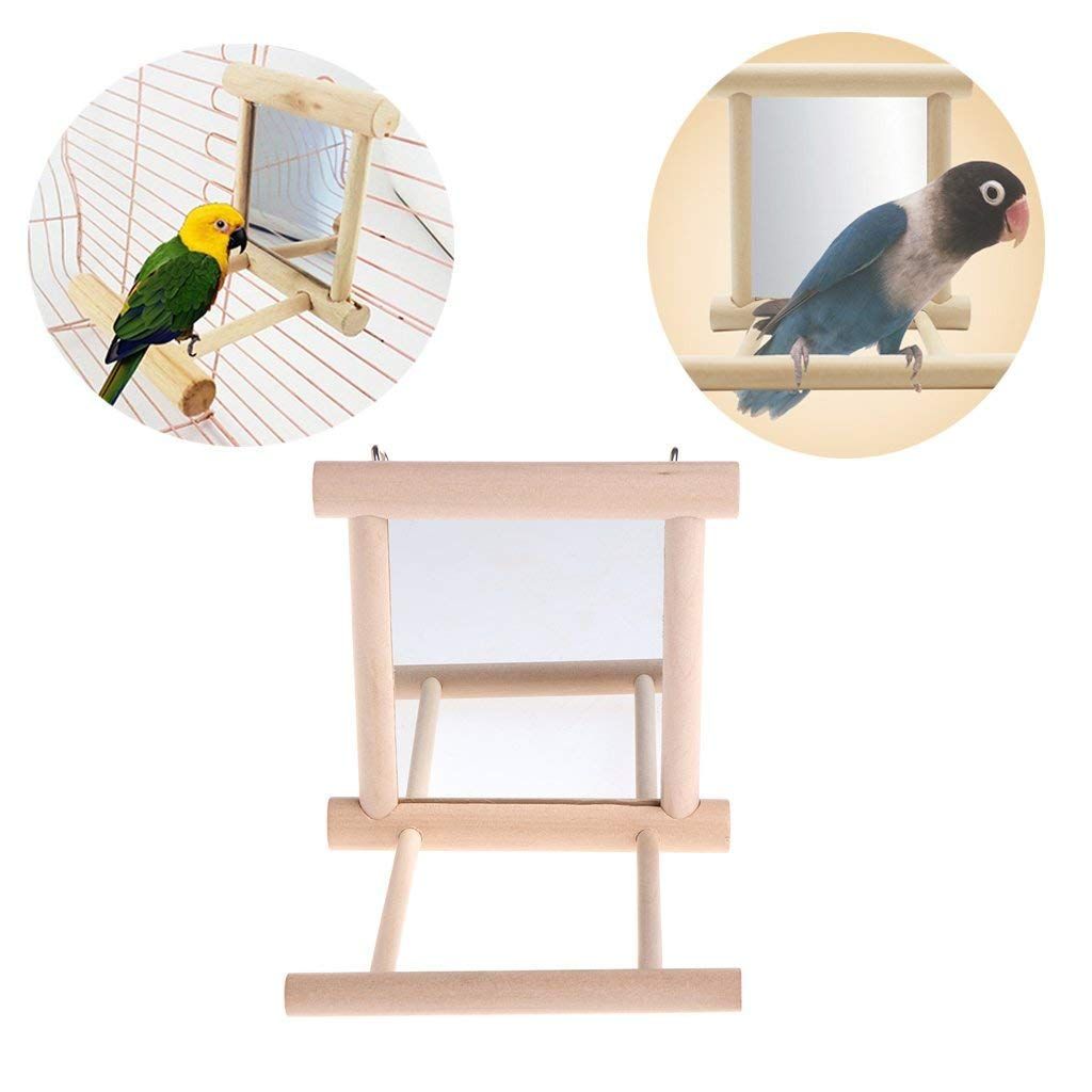 Wooden Bird Swing with Mirror