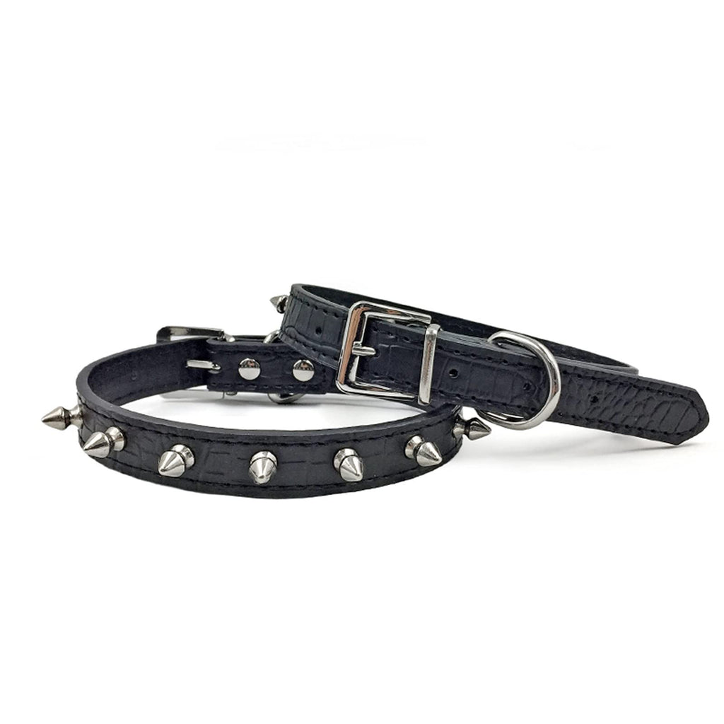 Enjoying Spiked Dog Collar Spiky Cat Collar Leather Adjustable Pet Collar Kitten Spiked Collar, Black Extra Small
