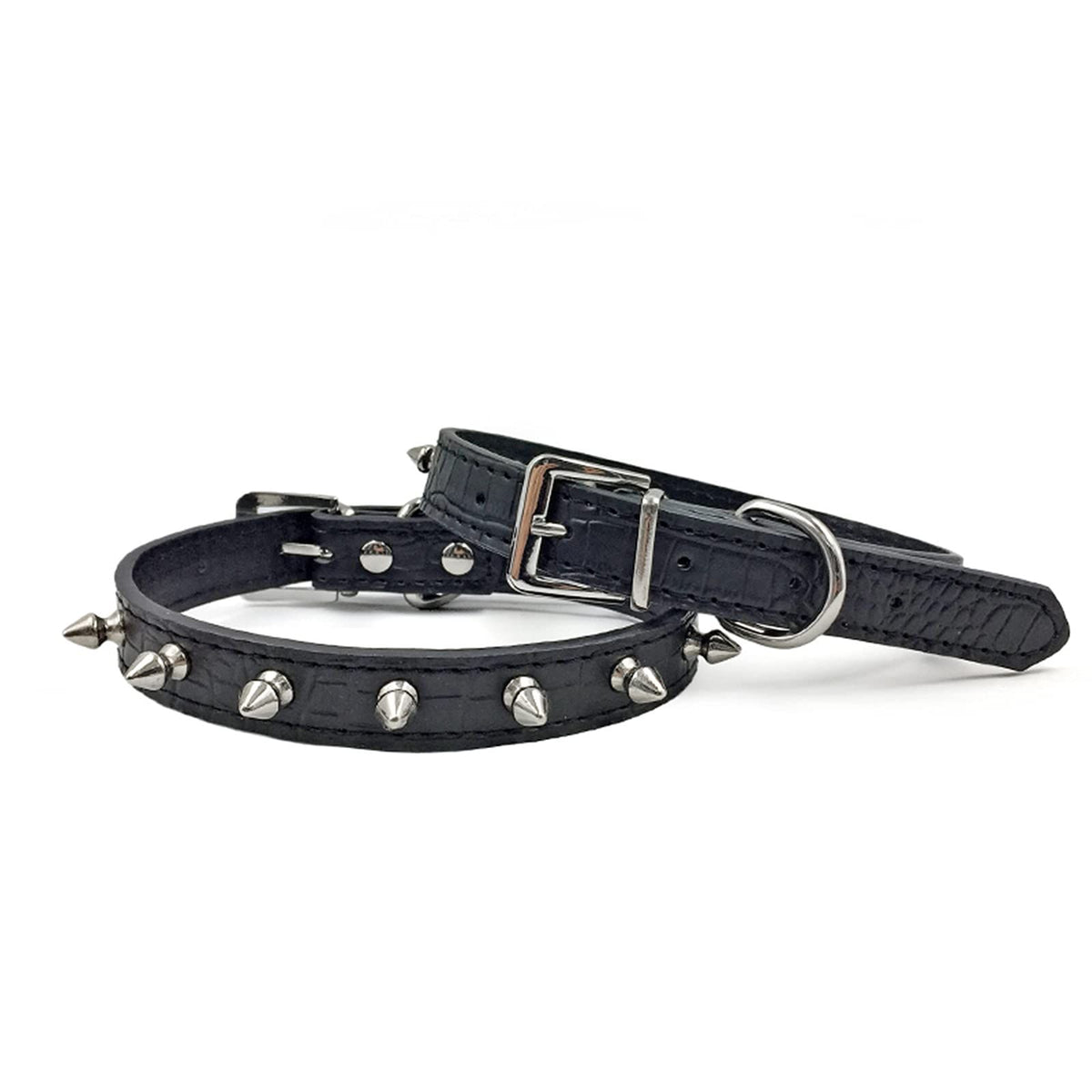 Enjoying Spiked Dog Collar Spiky Cat Collar Leather Adjustable Pet Collar Kitten Spiked Collar, Black Extra Small