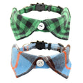 Lapel Cat Collar Breakaway with Bell, Plaid Turndown Collar Cat Collar for Kittens Adjustable 9-11in (2pcs Green&Light Blue)