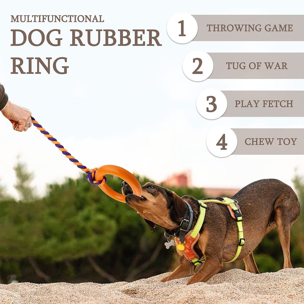 Dog Rope Toy with Ring Indestructible Rope Dog Toy Ring Interactive Pet Rubber Chew Toys for Aggressive Small, (L)