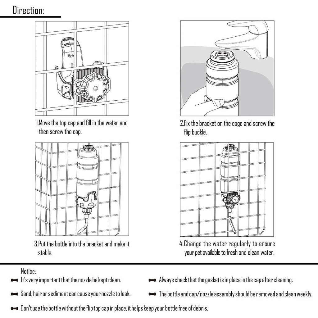 Dog Water Dispenser for Cage Leakproof Crate Auto Feeding Water Bottle for Dogs & Rabbits Nozzle Top Fill