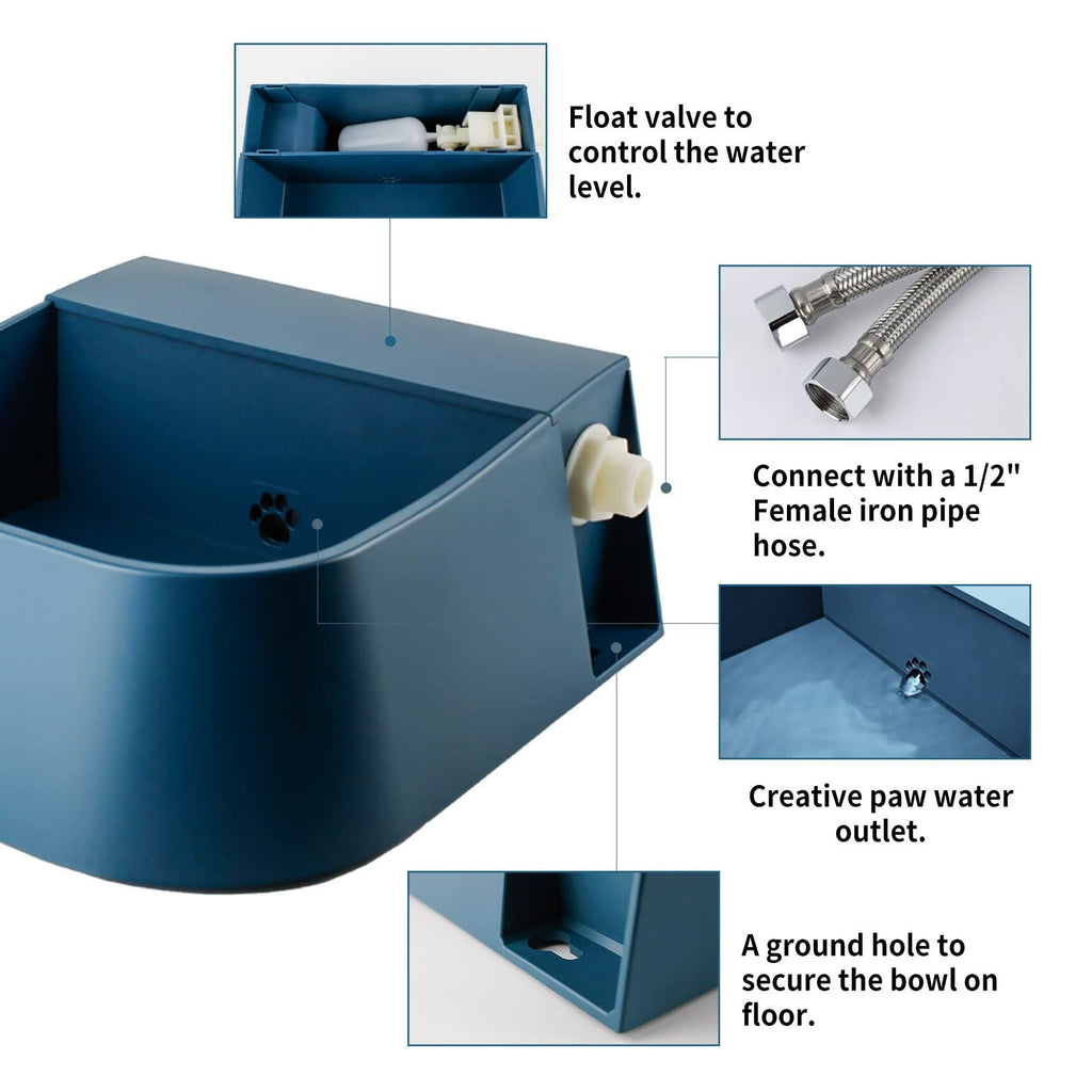 Dog Automatic Water Bowl, Outdoor Dog Water Bowl Auto-Fill Waterer Float Valve Bowl for Dog Goat Cat, Blue 2L