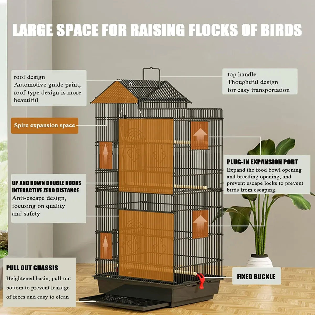 Large Luxury Villa-Style Metal Bird Cage