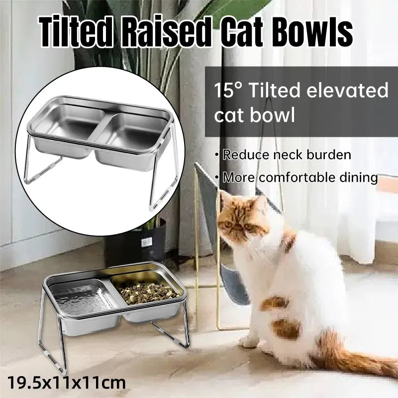 Double Tilted Stainless Steel Cat Bowl Set