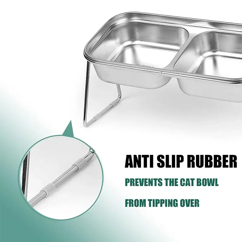 Double Tilted Stainless Steel Cat Bowl Set