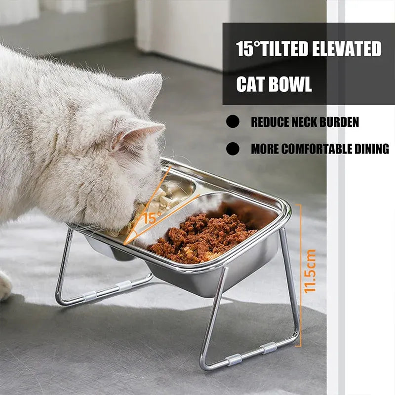 Double Tilted Stainless Steel Cat Bowl Set