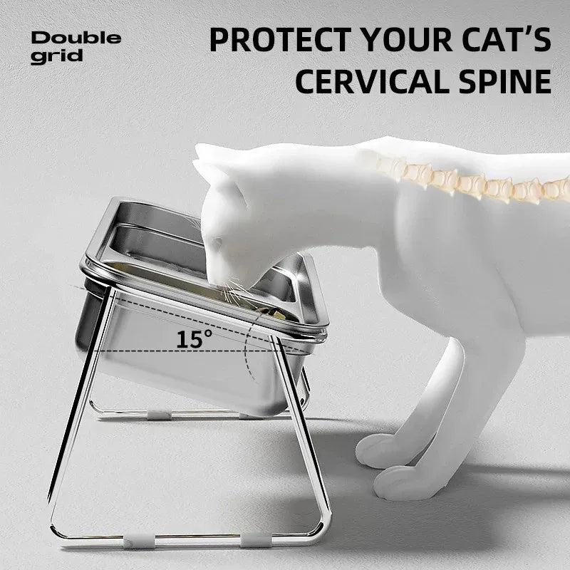 Double Tilted Stainless Steel Cat Bowl Set