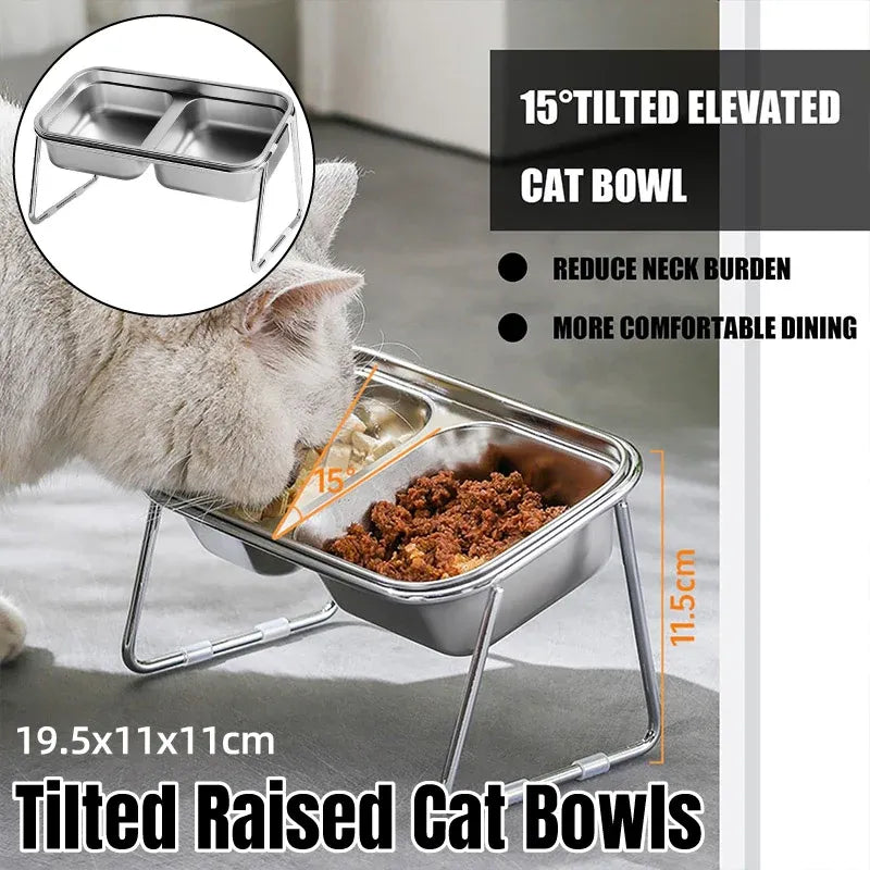 Double Tilted Stainless Steel Cat Bowl Set