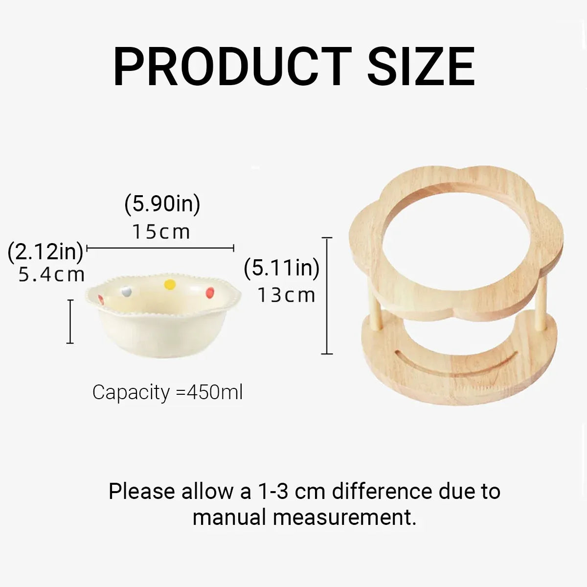 Ceramic Pet Food Bowl with Non-Slip Wooden Base