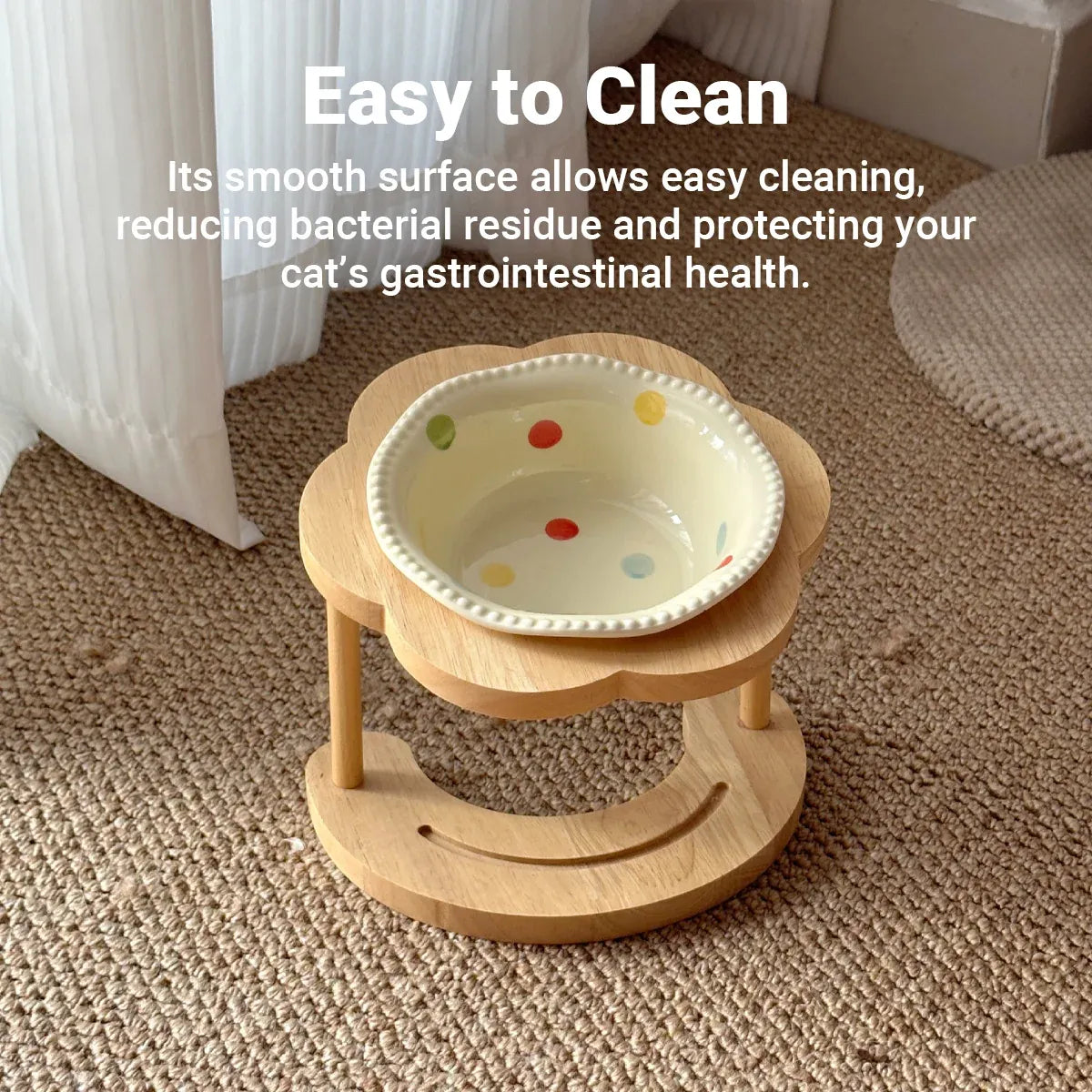 Ceramic Pet Food Bowl with Non-Slip Wooden Base