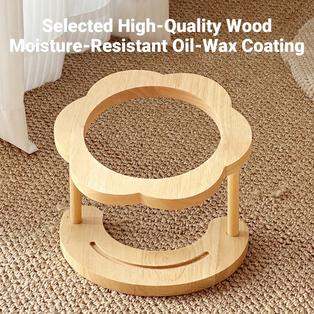 Ceramic Pet Food Bowl with Non-Slip Wooden Base