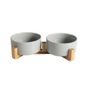 Double Ceramic Pet Bowl Set – Grey