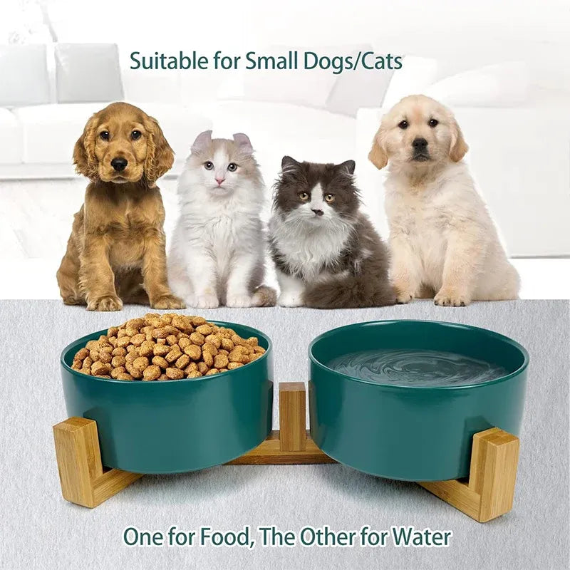 Double Ceramic Pet Bowl Set – Grey