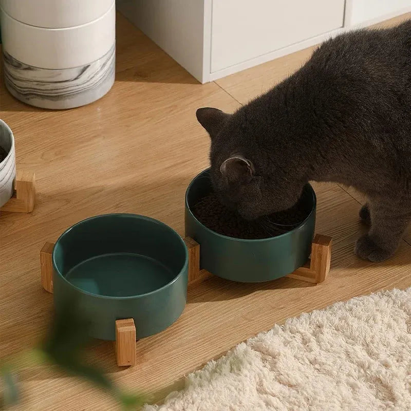 Double Ceramic Pet Bowl Set – Grey