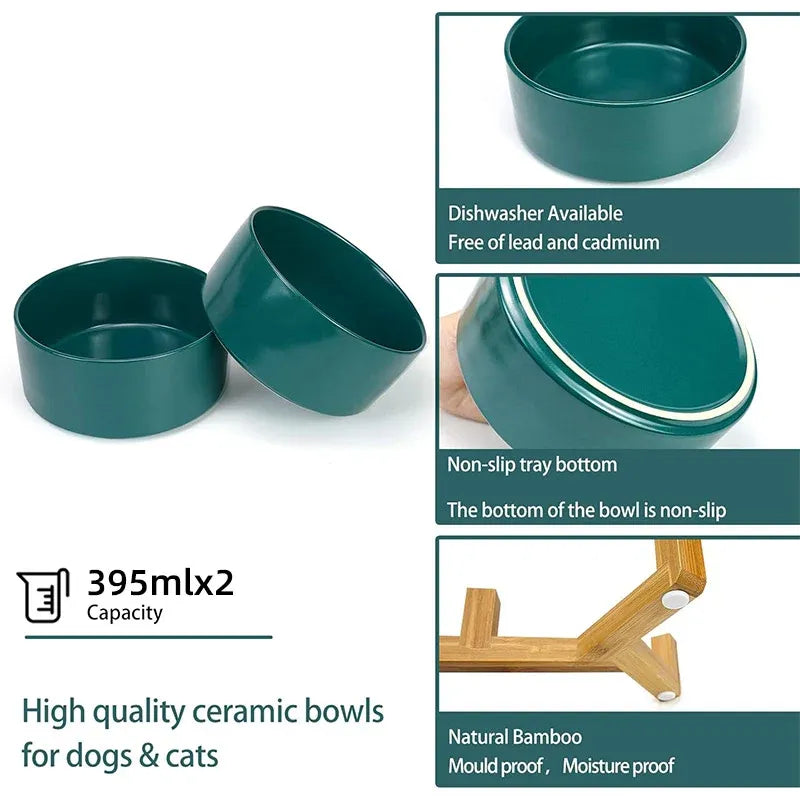 Double Ceramic Pet Bowl Set – Grey