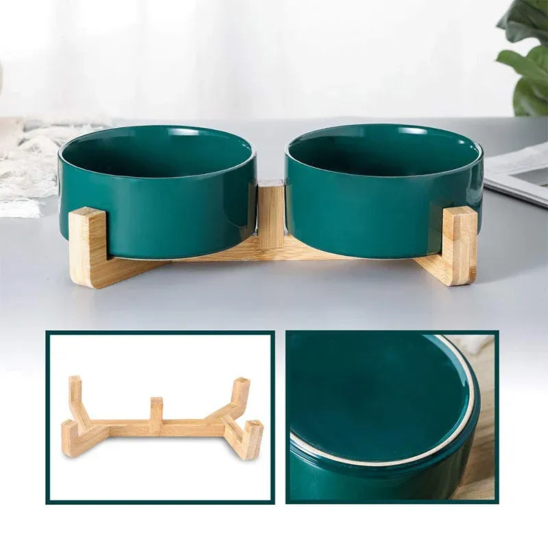 Double Ceramic Pet Bowl Set – Grey