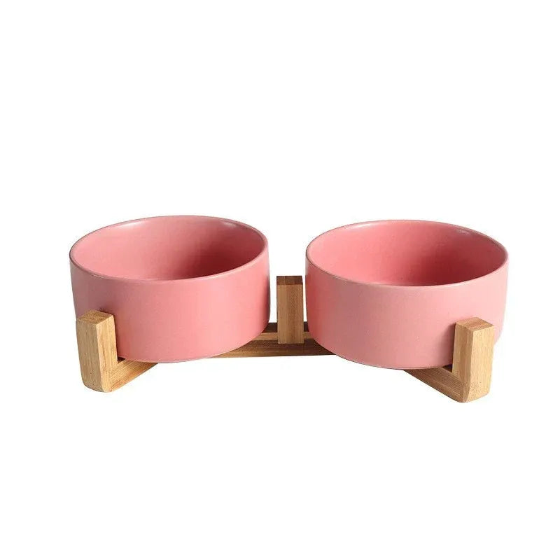 Double Ceramic Pet Bowl Set – Pink