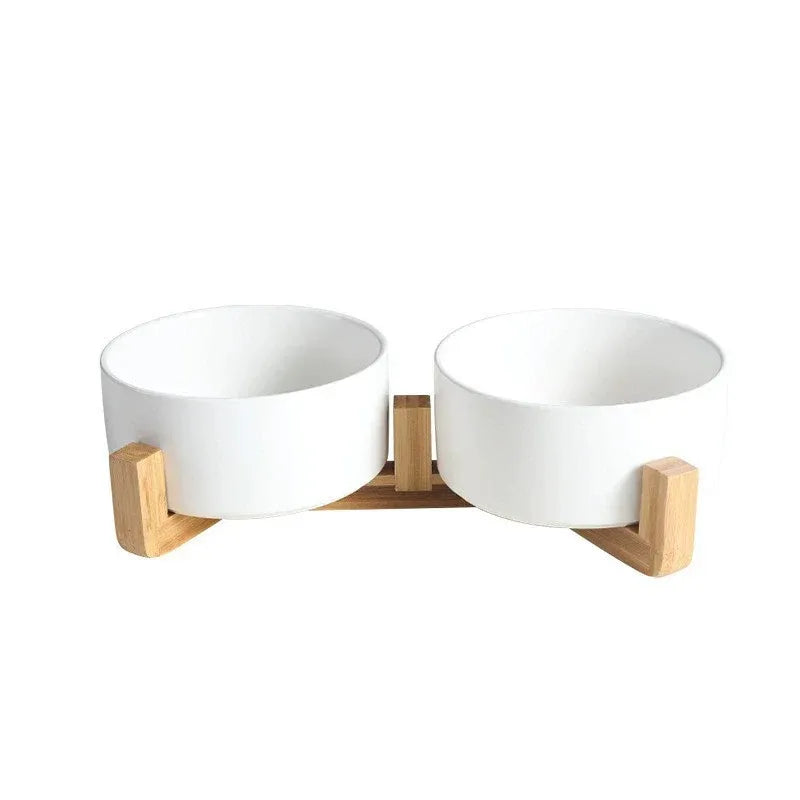 Double Ceramic Pet Bowl Set – White
