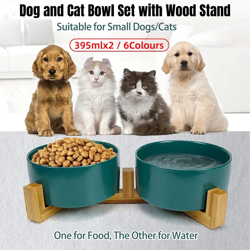 Double Ceramic Pet Bowl Set – White