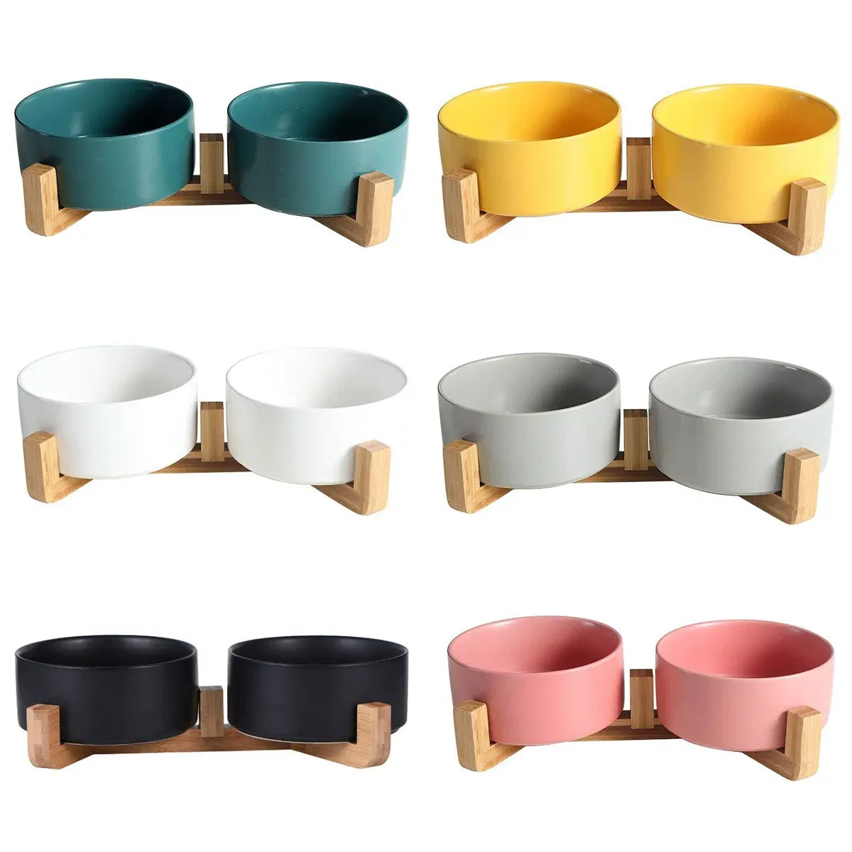 Double Ceramic Pet Bowl Set – White