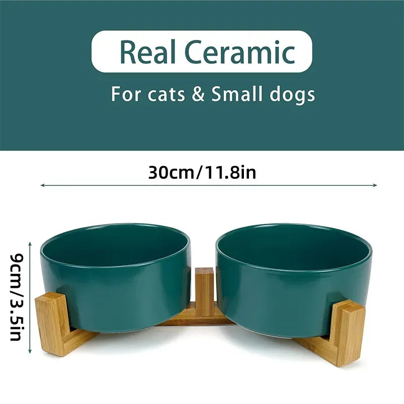 Double Ceramic Pet Bowl Set – White
