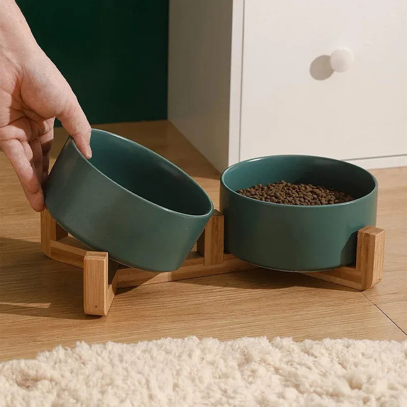 Double Ceramic Pet Bowl Set – White