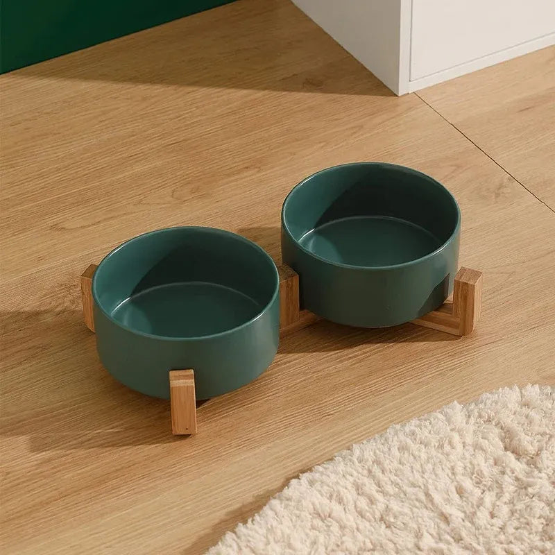 Double Ceramic Pet Bowl Set – White