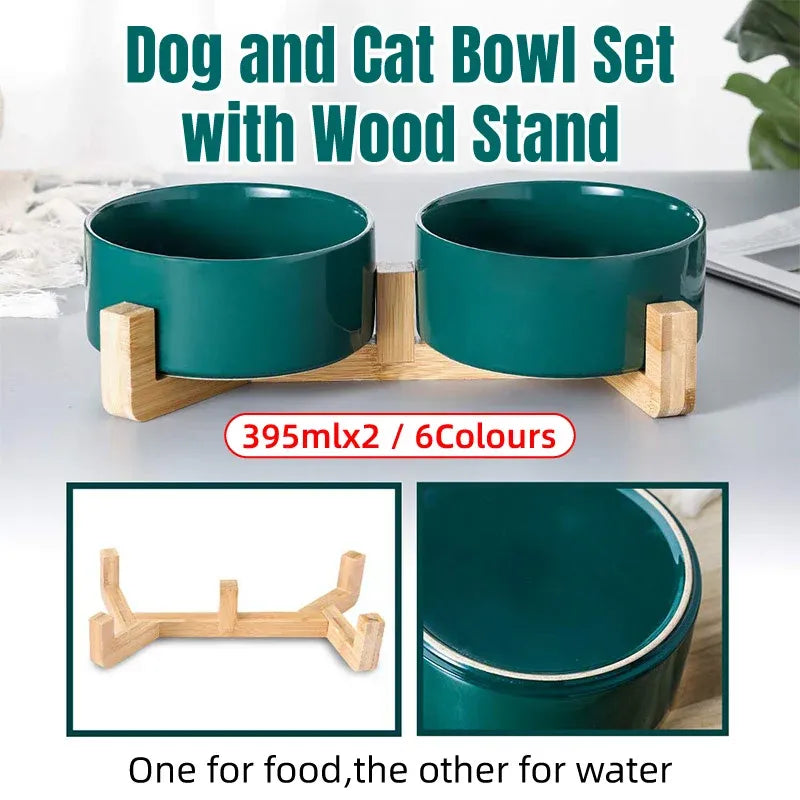 Double Ceramic Pet Bowl Set – White
