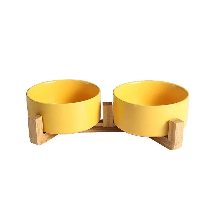 Double Ceramic Pet Bowl Set – Yellow