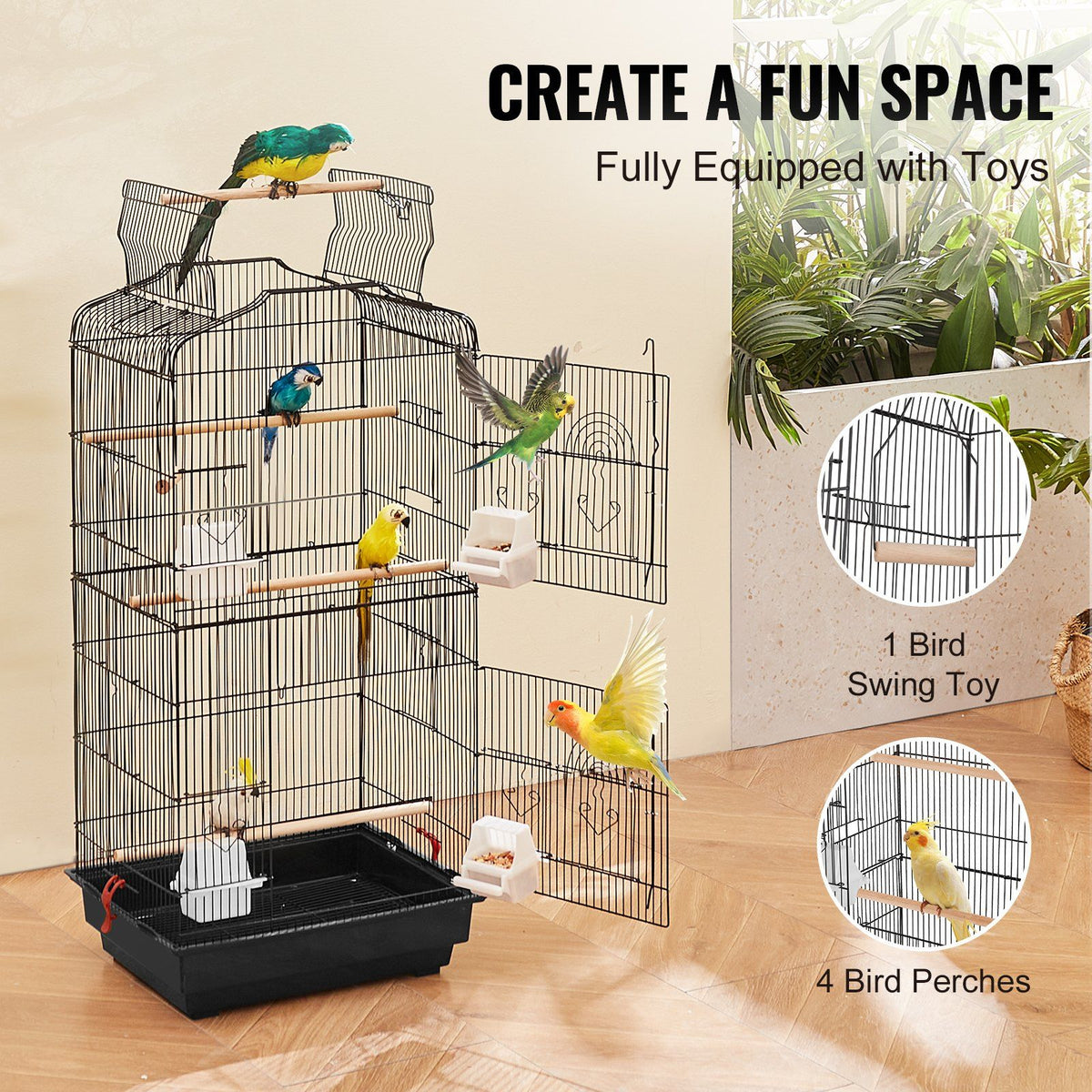 104cm Open-Top Bird Cage with Stand – Black