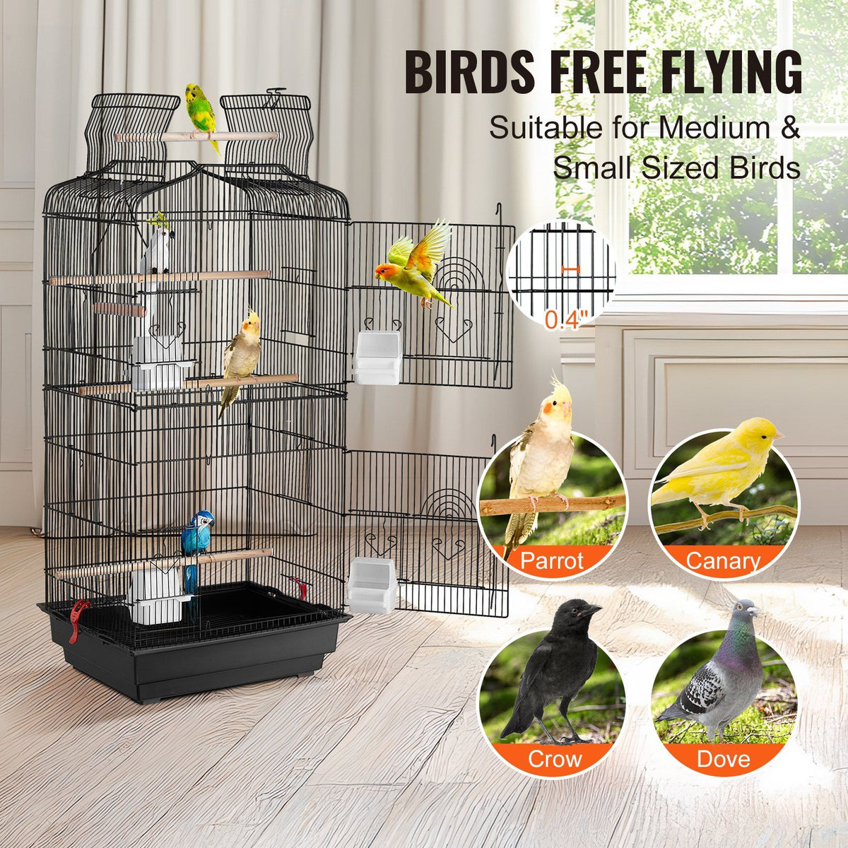104cm Open-Top Bird Cage with Stand – Black