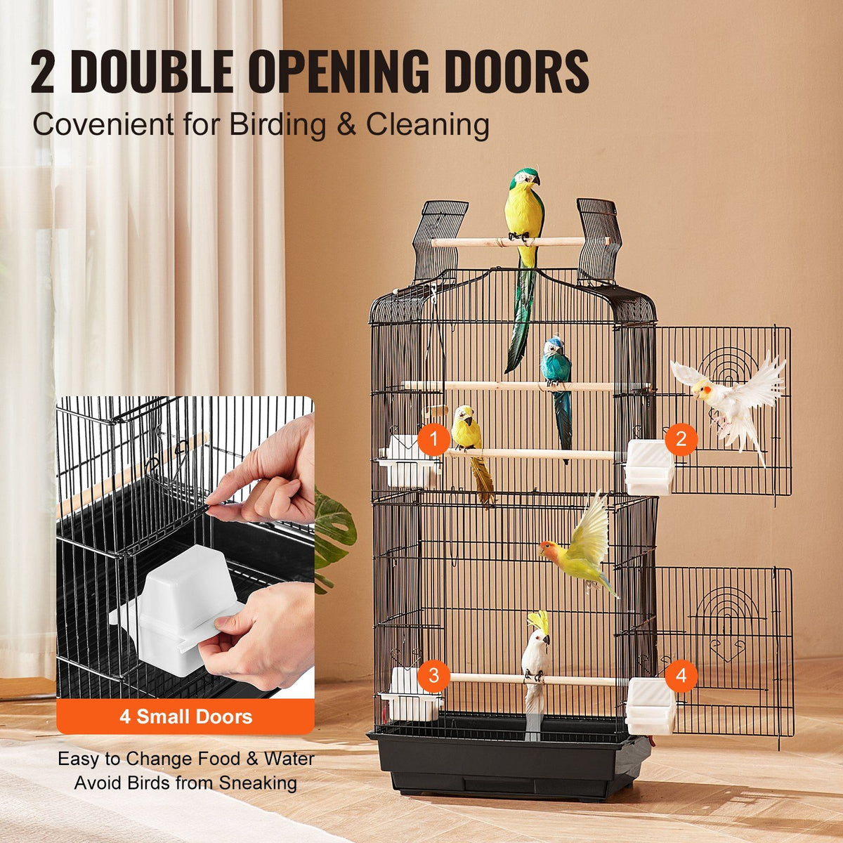 104cm Open-Top Bird Cage with Stand – Black