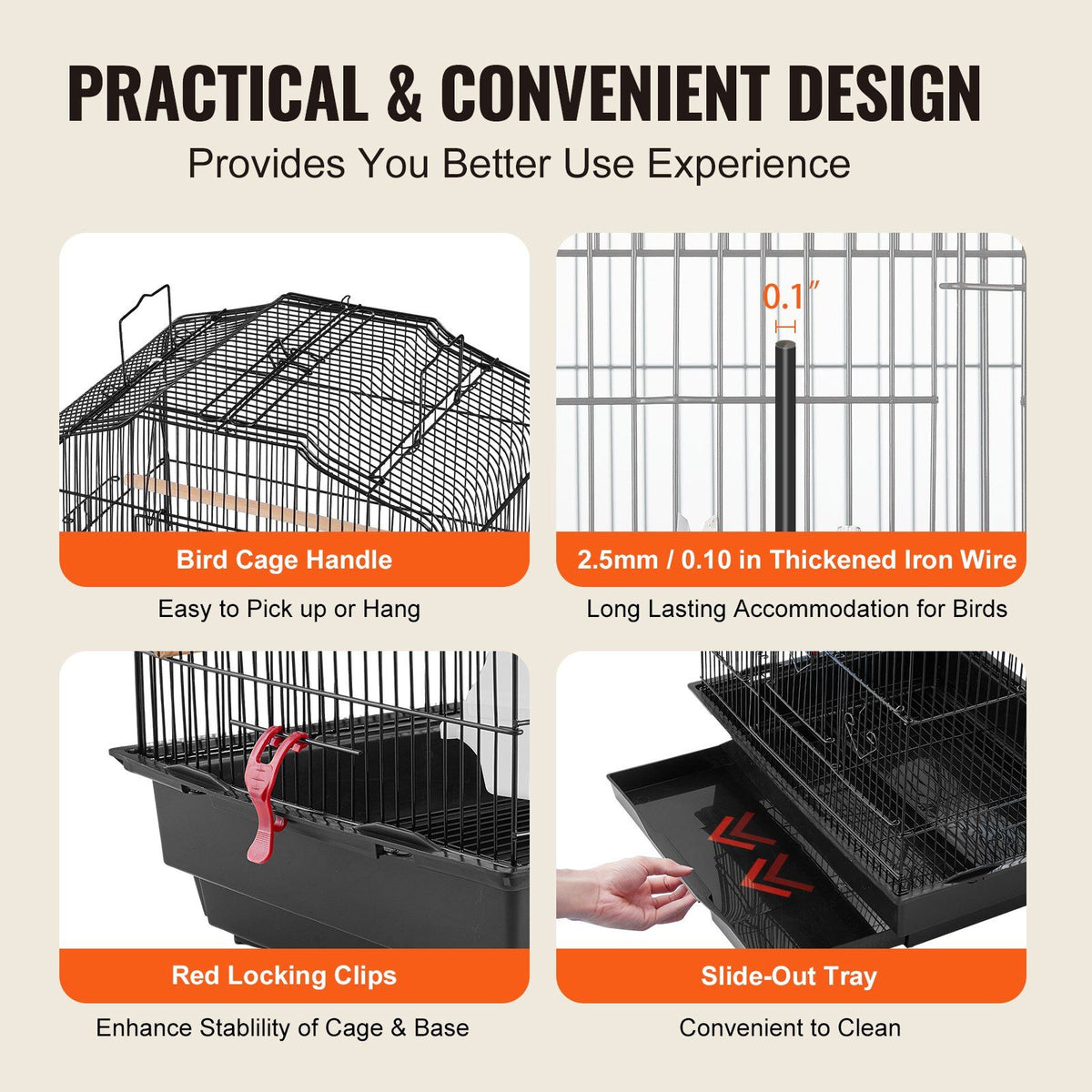 104cm Open-Top Bird Cage with Stand – Black