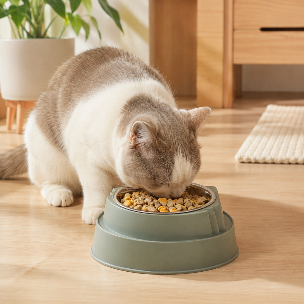 Raised Stainless Steel Cat Bowl – Green