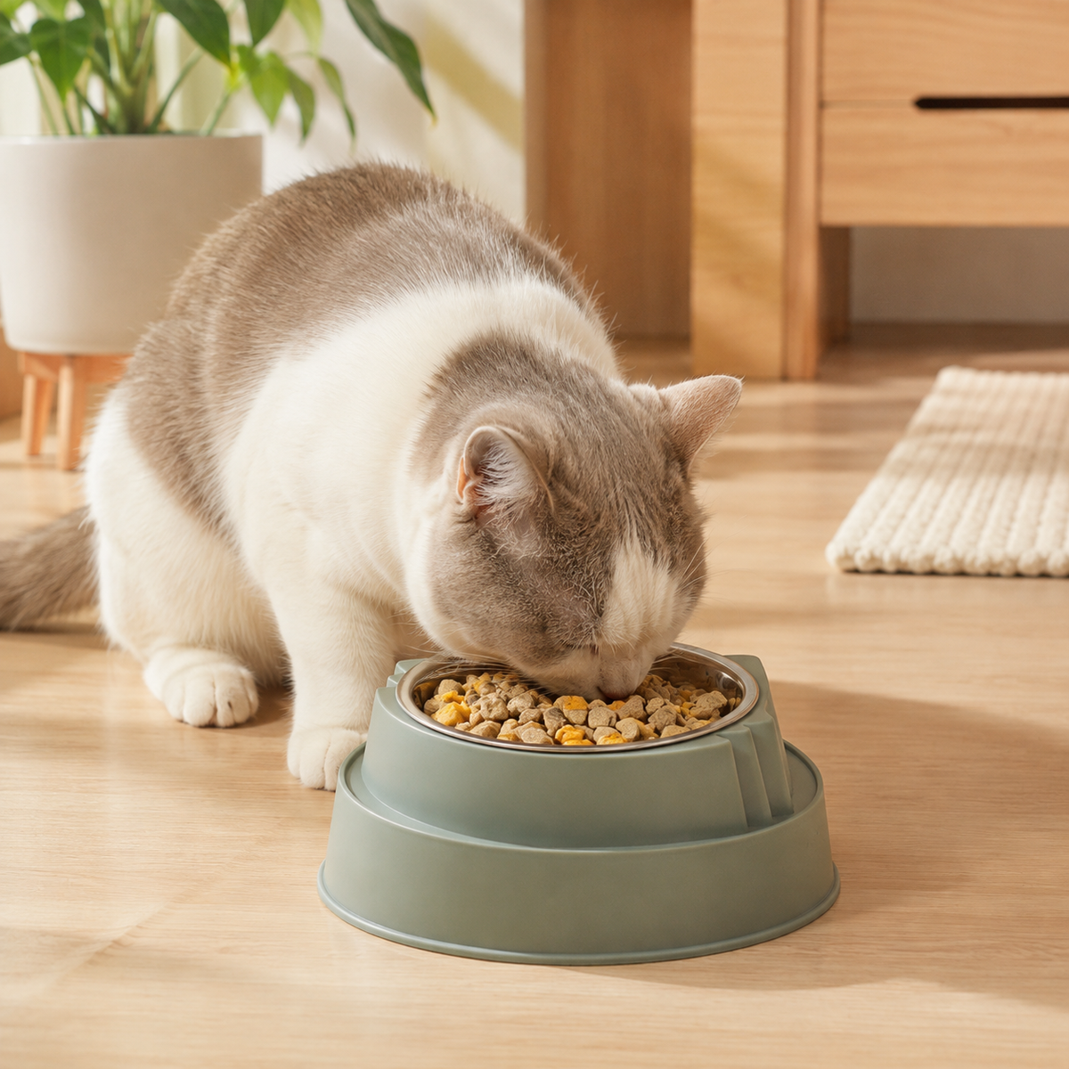 Raised Stainless Steel Cat Bowl – Green