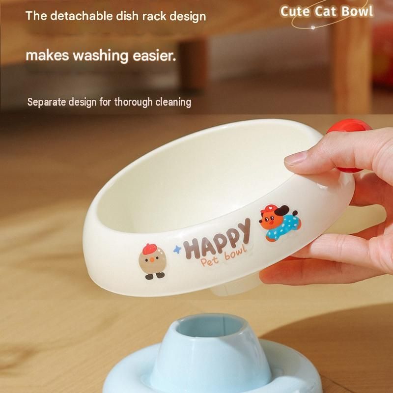 Elevated Pet Bowl with Stainless Steel Insert – White & Blue