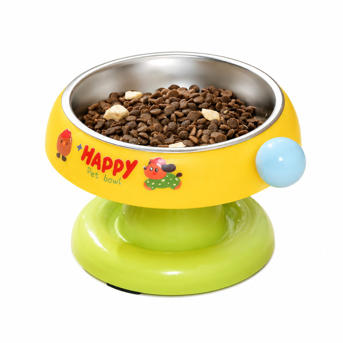 Elevated Pet Bowl with Stainless Steel Insert – Yellow & Green