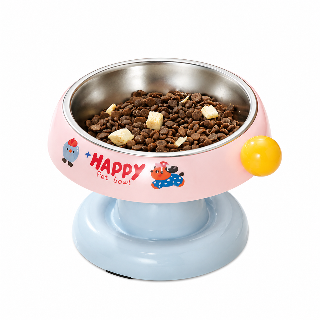 Elevated Pet Bowl with Stainless Steel Insert – Pink & Blue