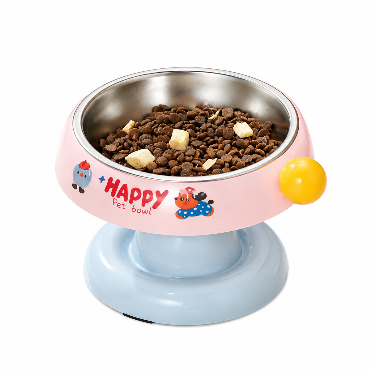 Elevated Pet Bowl with Stainless Steel Insert – Pink & Blue
