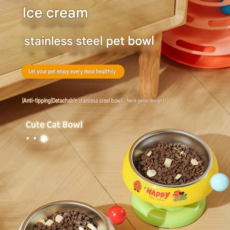 Elevated Pet Bowl with Stainless Steel Insert – Pink & Blue