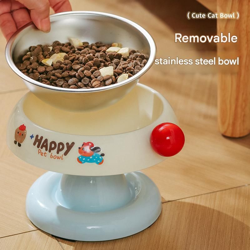 Elevated Pet Bowl with Stainless Steel Insert – Pink & Blue