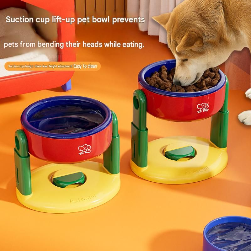 Adjustable Anti-Spill Pet Bowl with Suction Base – Red