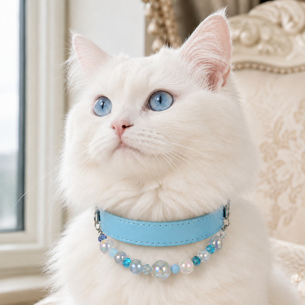 Beaded Dog Collar – Sky Blue, Medium