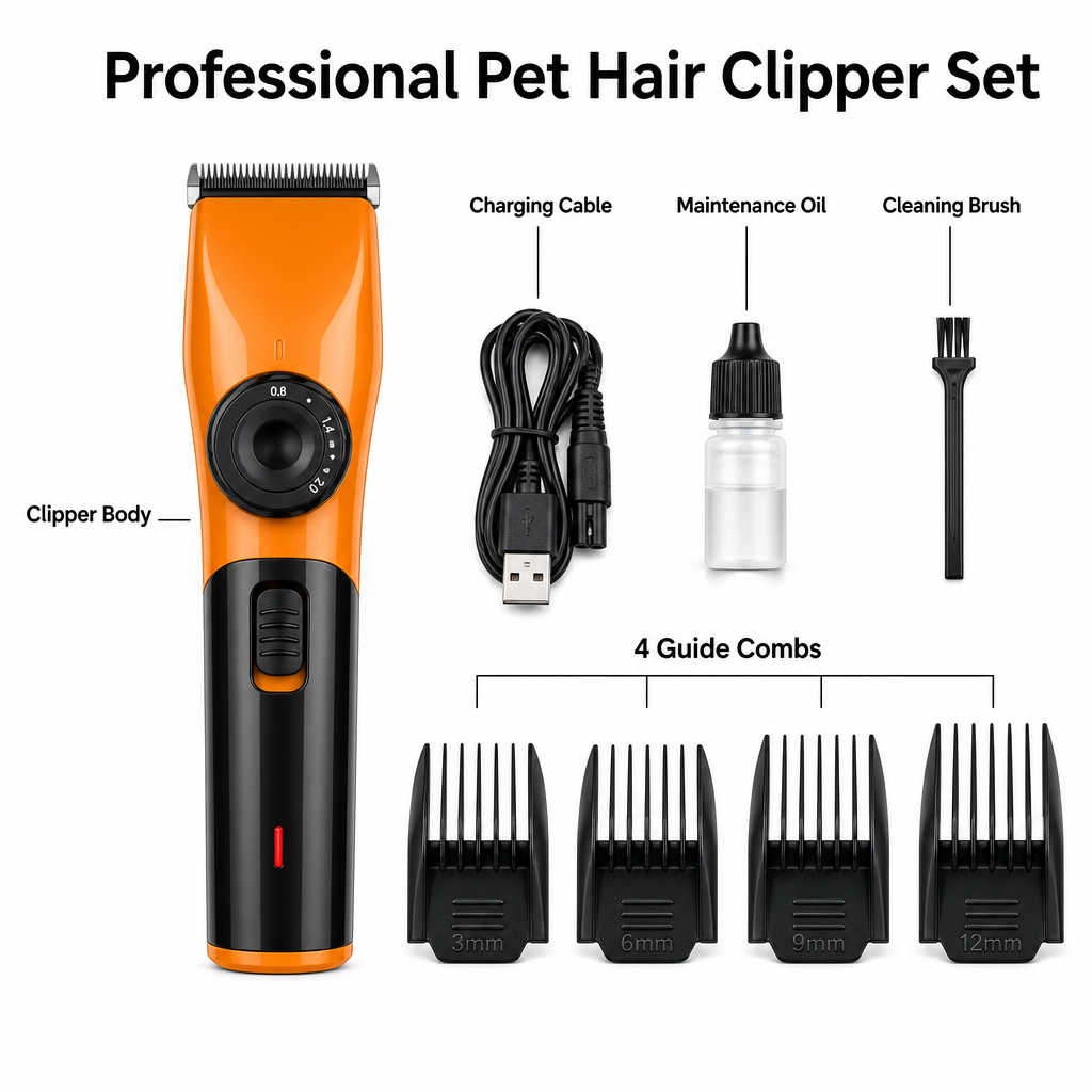 Cordless Rechargeable Pet Hair Clippers – Orange