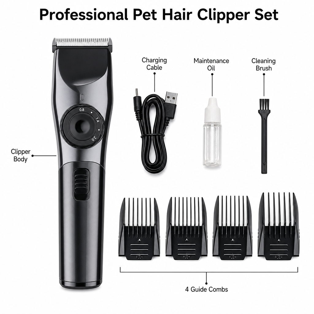 Cordless Rechargeable Pet Hair Clippers – Black