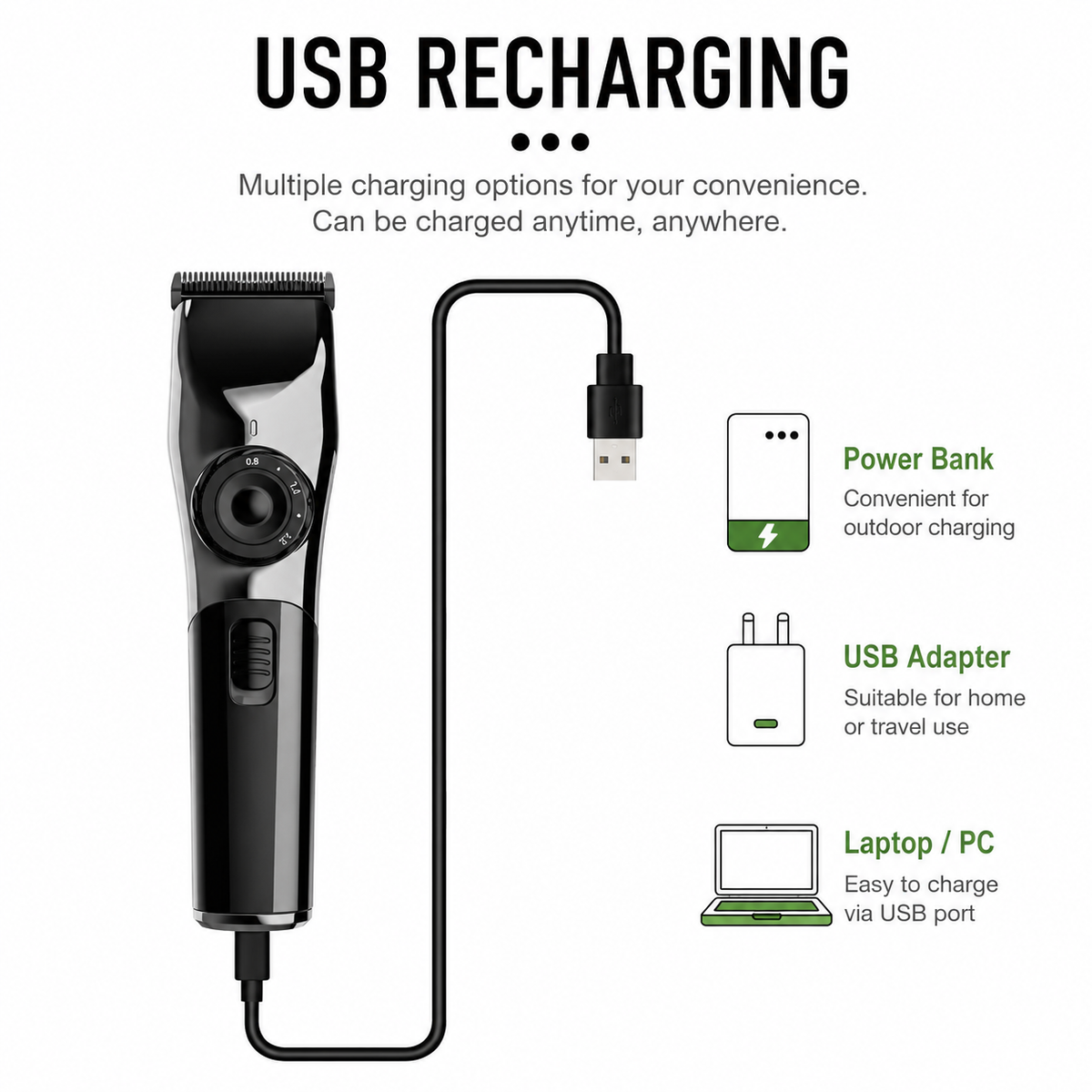 Cordless Rechargeable Pet Hair Clippers – Black