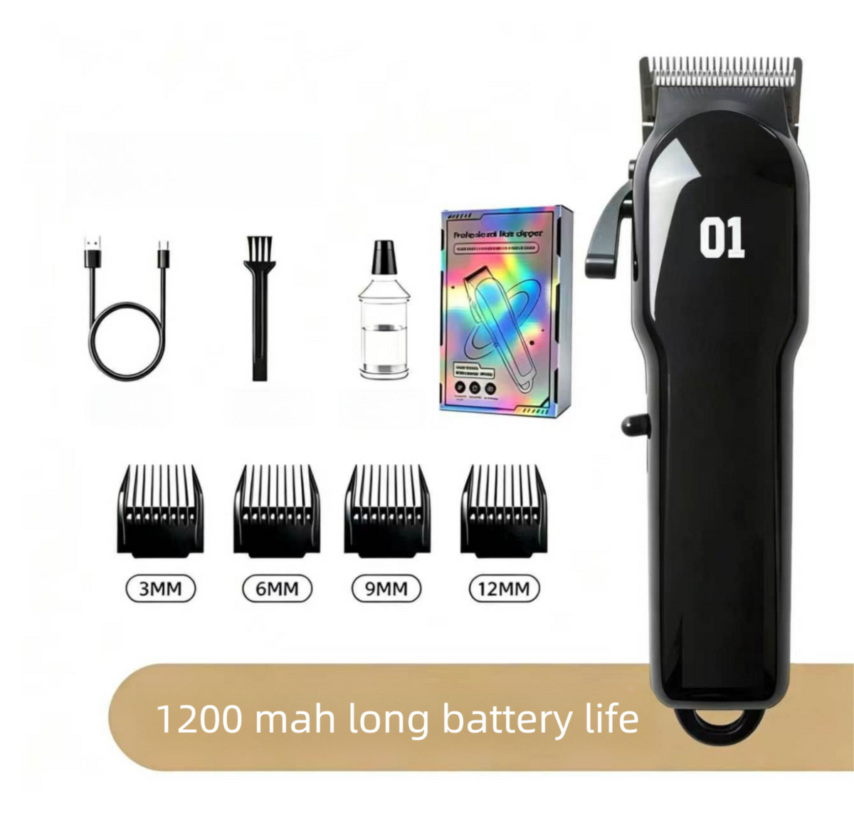 1200mAh Digital Pet Hair Clippers – Black