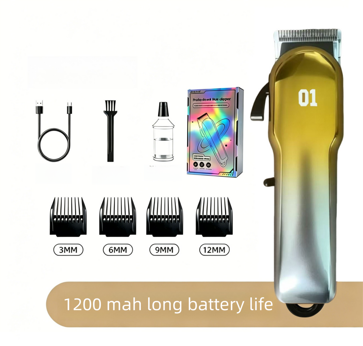 1200mAh Digital Pet Hair Clippers – Gold Gradient